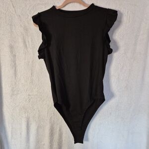SHEIN Black Ruffle Sleeveless Womens Bodysuit Size XL.